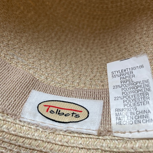 Talbots Straw Sun Hat Wide Upturned Brim Tan Natural Beige Ribbon Headband - Picture 4 of 6